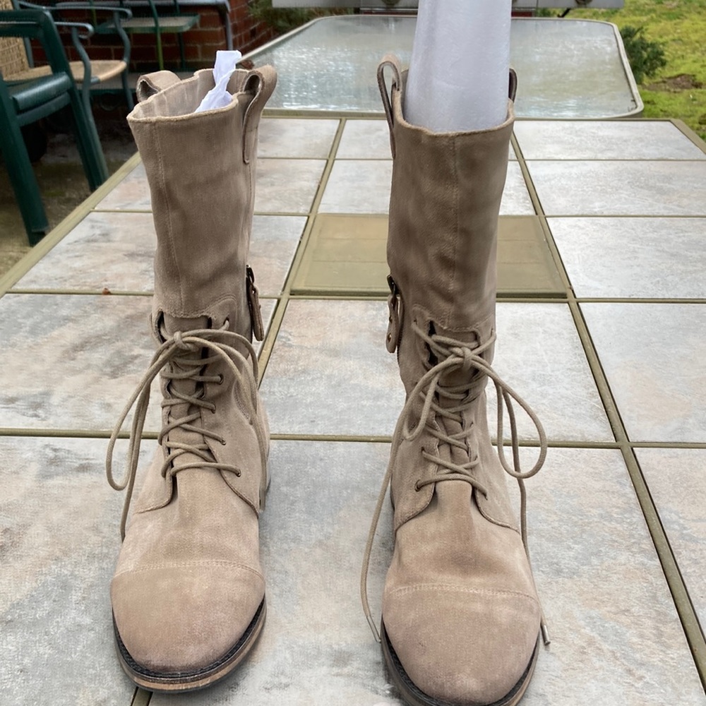Distress mid calf boots mid calf. Sundance…Chocolate Blu …Allie …suede, leather
